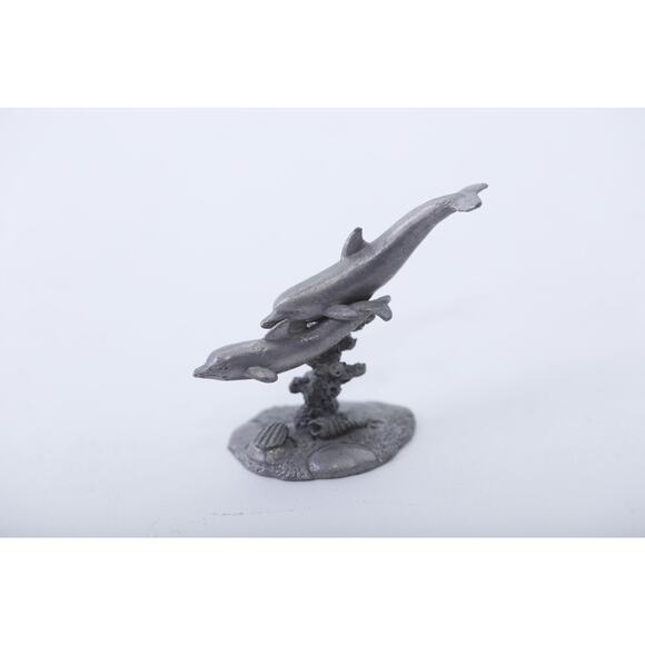 Dolphins In The Reef, Pewter, Statue, Miniature, Game Piece, Statuette, Vintage, - Picture 1 of 3
